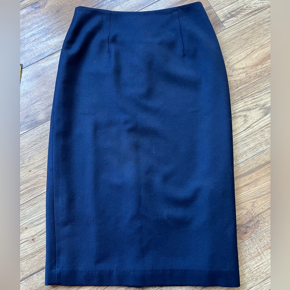 (8) King Street Toronto navy blue wool skirt, vintage